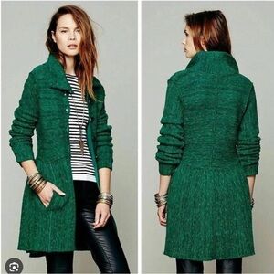 SOLD-NWT Rare Free People Loch Raven Peplum Sweater Jacket Coat Green L